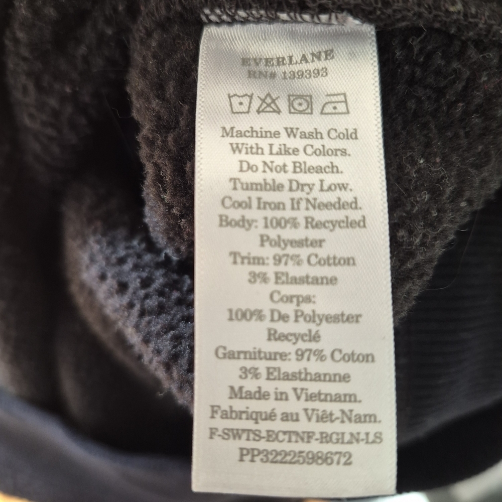 E Everlane The Renew Fleece Raglan Sweatshirt S Black Women Crew Neck Minimalist - Picture 9 of 9